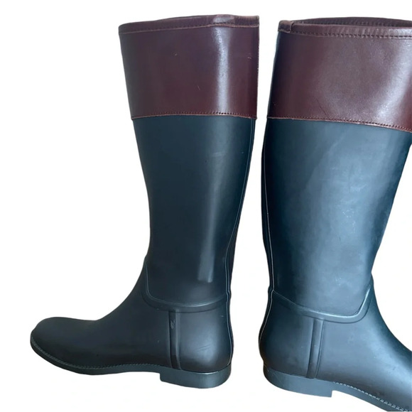 Tory Burch Navy Blue and Brown Knee-High Rain Boots Sz 10 - Picture 3 of 9
